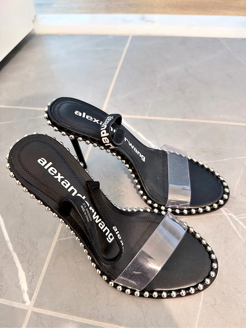 alexandre wang Studded Strappy Heels in Black & Gray 37.5